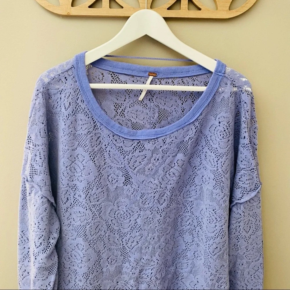 Free People Not Cold in This Lace Long Sleeve Top Purple Sz Large - Picture 2 of 10